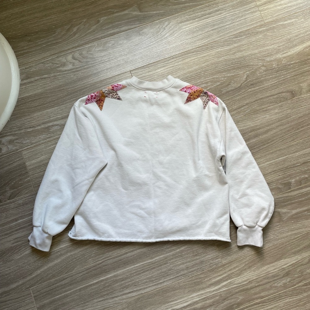 Xirena Estella Star-Appliquéd Quilt Cotton Cropped Sweatshirt Snowdrop Sz XS - Picture 11 of 13